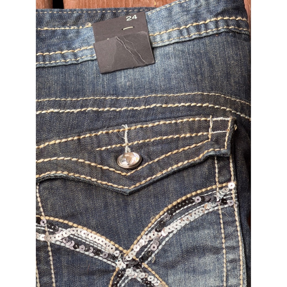 Lane Bryant Womens 24 Dark Wash Sequin Flare Jeans Whiskered Denim NWT